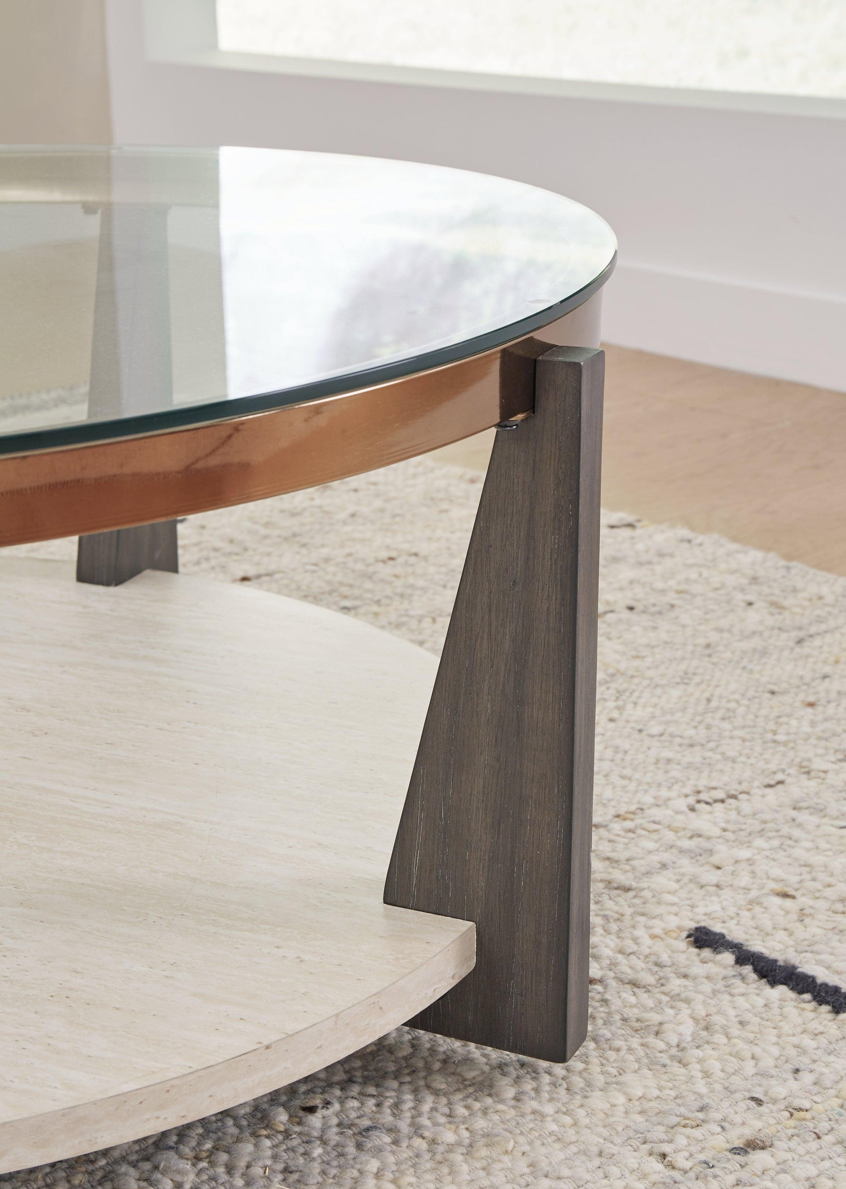 Side angle of Frazwa coffee table on casters