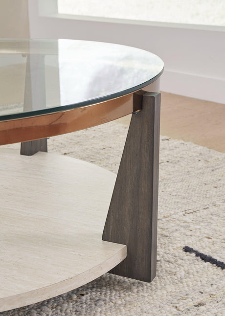 Side angle of Frazwa coffee table on casters