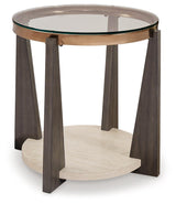 Side angle of Frazwa Multi Material End Table showing glass top