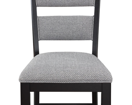 angled side view of dining set with chairs