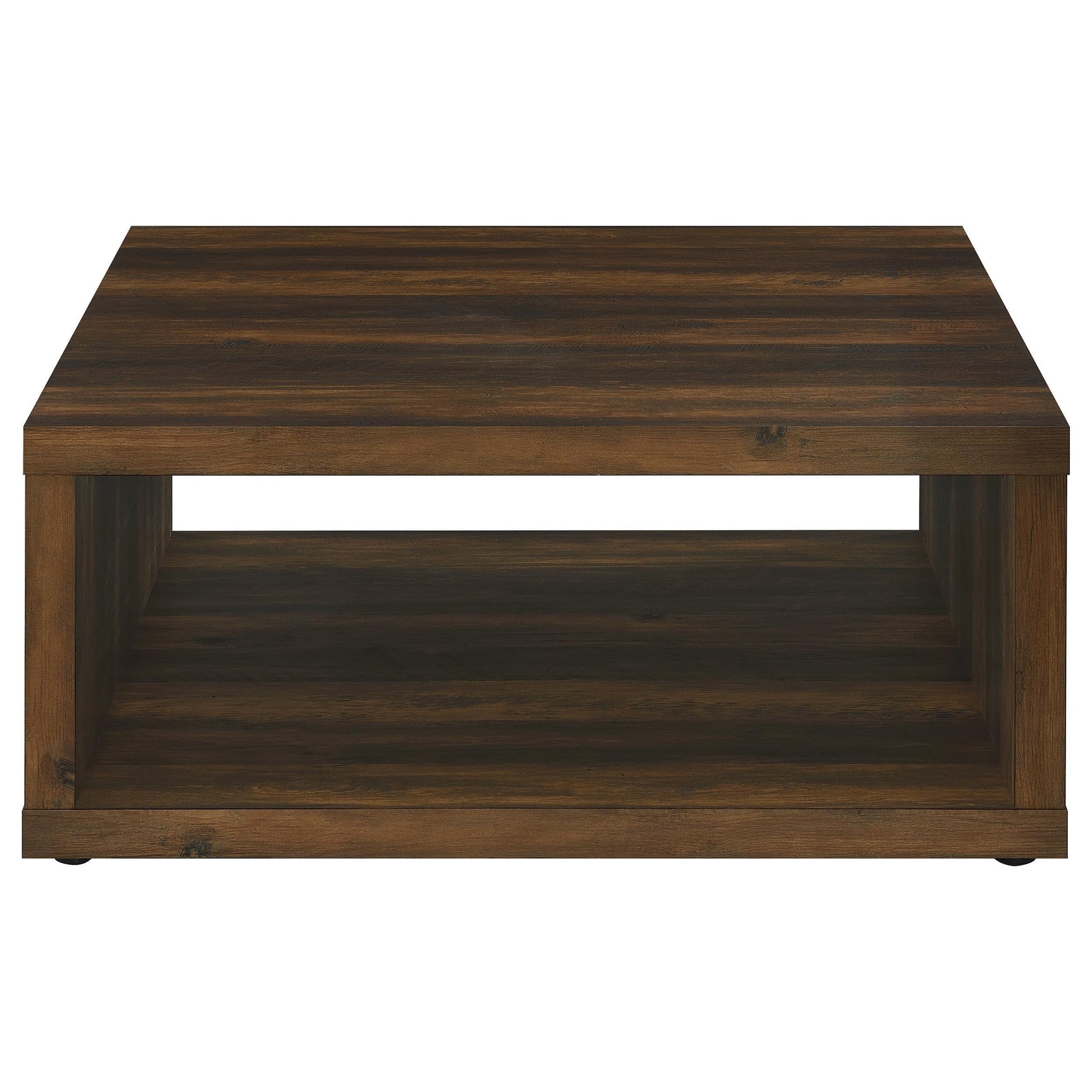 Front angle of Frisco Square engineered wood coffee table in dark pine