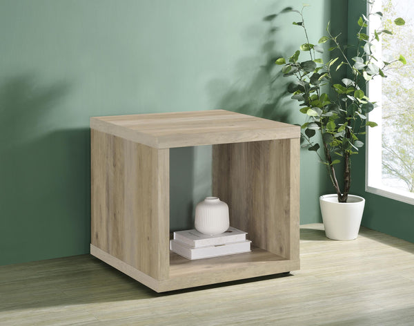 Frisco Square Engineered Wood Side End Table Distressed Pine side view