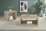 Frisco Square Engineered Wood Side End Table Distressed Pine showing plastic glides