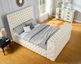 Future Beige Velvet King Platform Bed - front angle