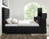 Side view of Future Black Velvet Platform King Bed