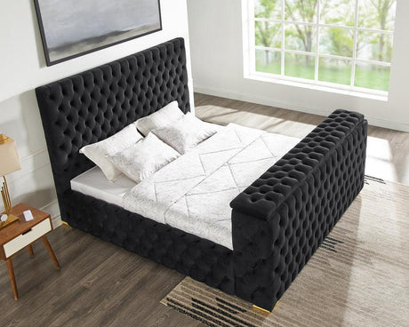 Future Black Velvet Platform Queen Bed front view