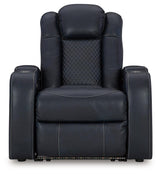 Fyne-Dyme Sapphire Faux Leather Power Recliner front angle