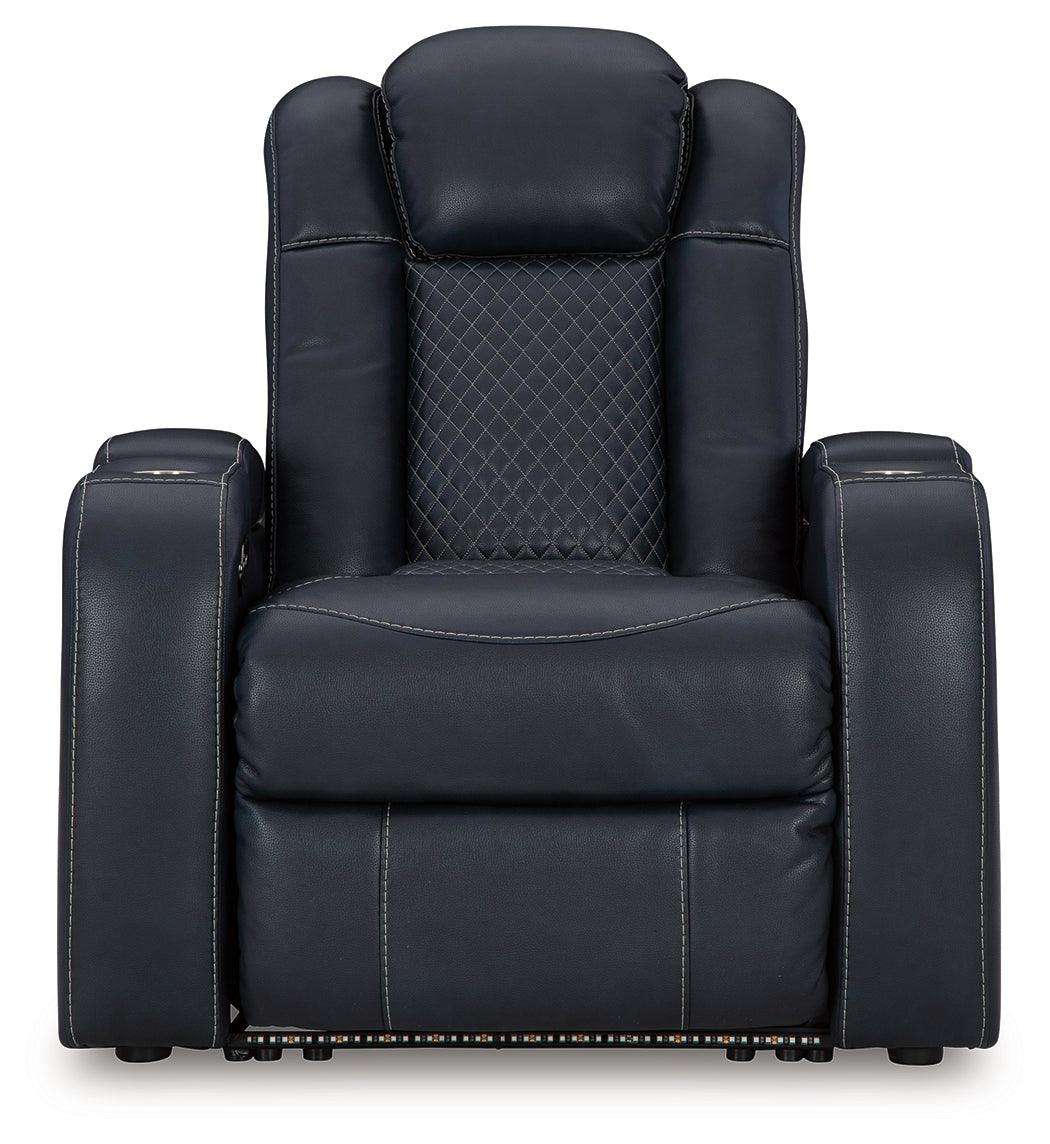 Fyne-Dyme Sapphire Faux Leather Power Recliner front angle