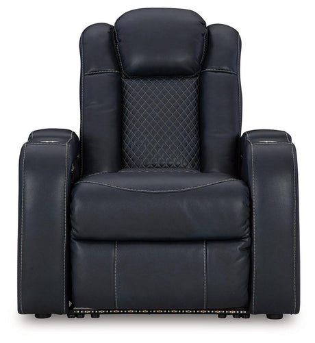 Fyne-Dyme Sapphire Faux Leather Power Recliner front angle