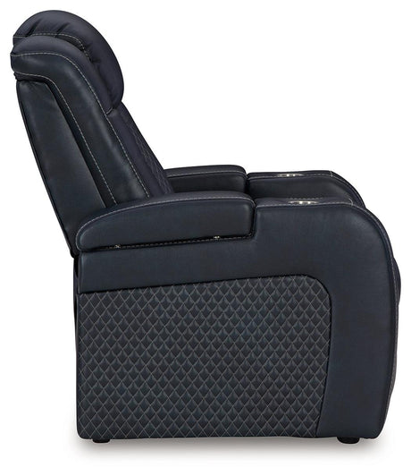 Fyne-Dyme Sapphire Faux Leather Power Recliner side angle