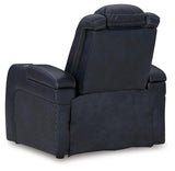 Fyne-Dyme Sapphire Faux Leather Power Recliner extended reclining view