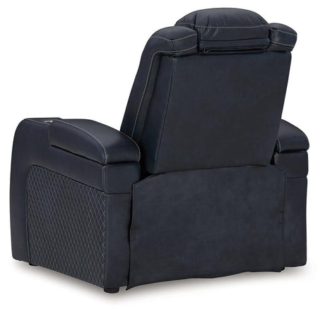 Fyne-Dyme Sapphire Faux Leather Power Recliner extended reclining view