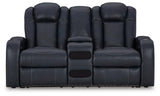 Power reclining loveseat with LED lighting on base