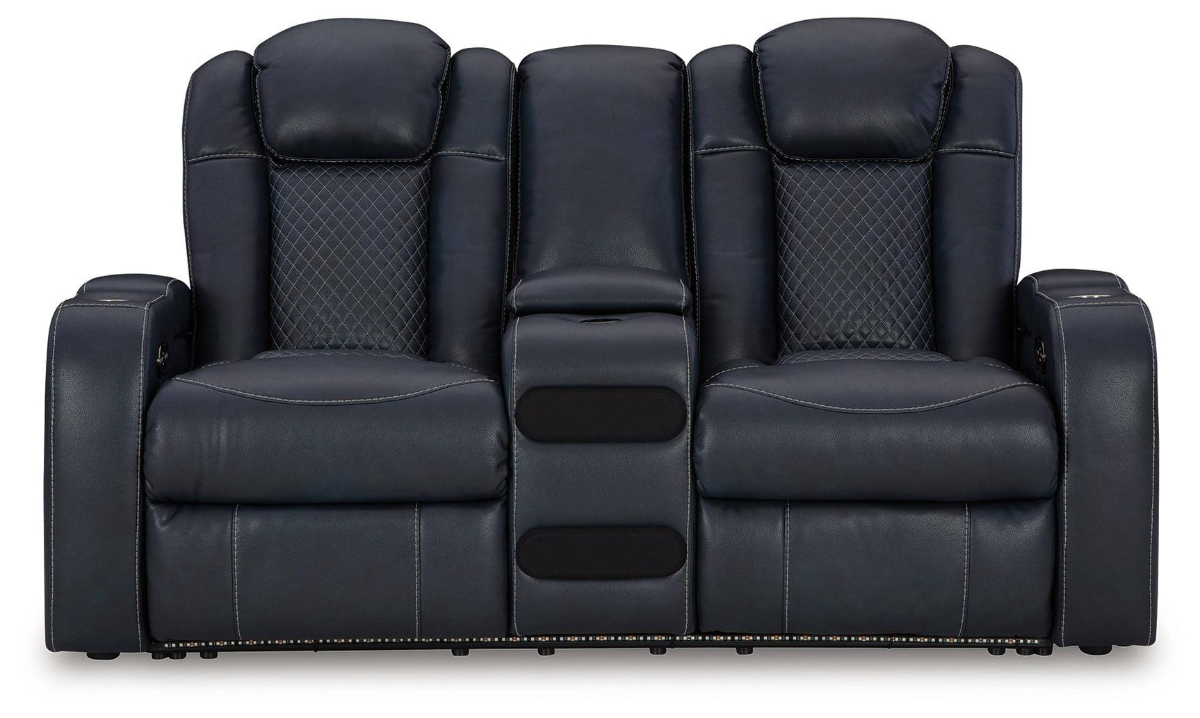 Power reclining loveseat with LED lighting on base