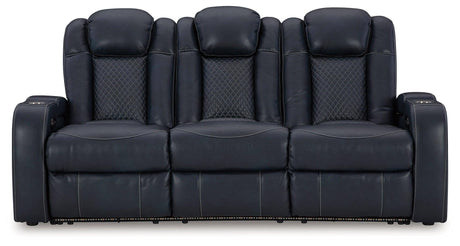 Sofa drop-down table with LED reading lights, dual cup holders, USB ports and wireless charging pad