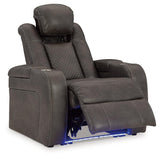 Reclined view of Fyne-Dyme Shadow Faux Leather Power Recliner