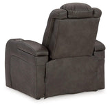 Reclining position of Fyne-Dyme Shadow Faux Leather Power Recliner