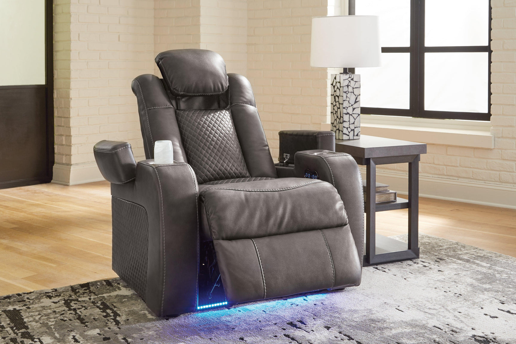 Front angle of Fyne-Dyme Shadow Faux Leather Power Recliner