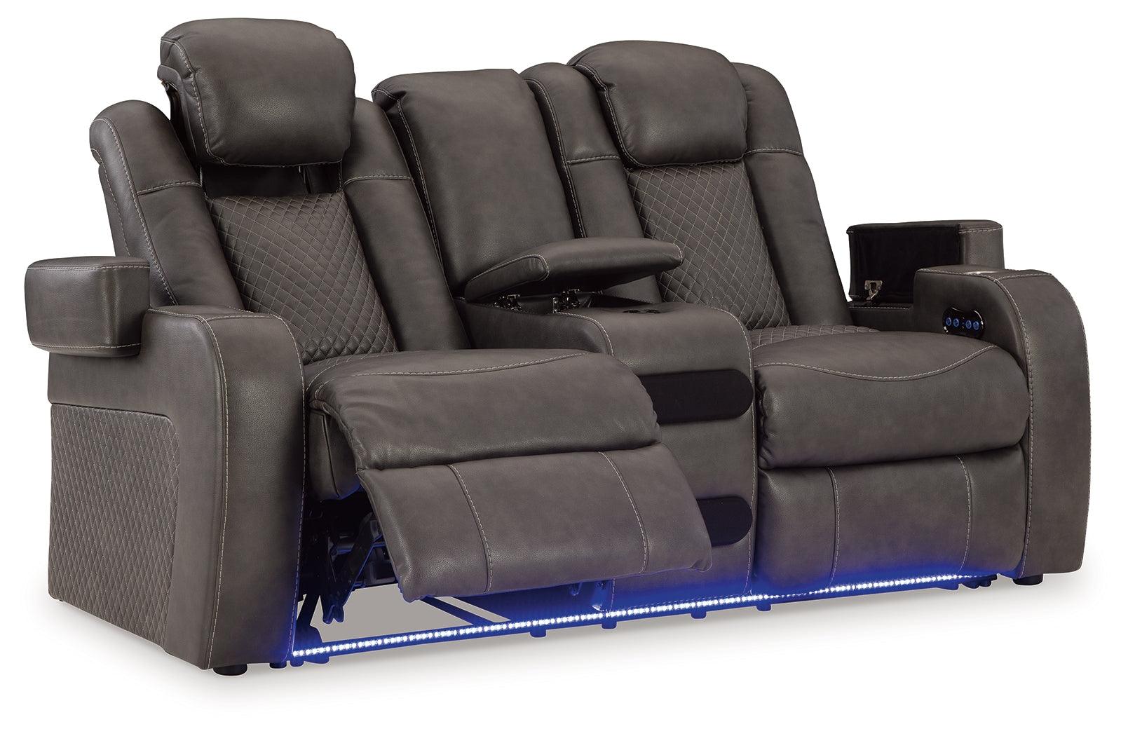 Console with cup holders and flip-top storage