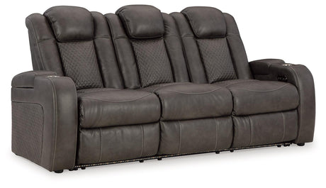 Close-up of diamond stitching and faux leather upholstery