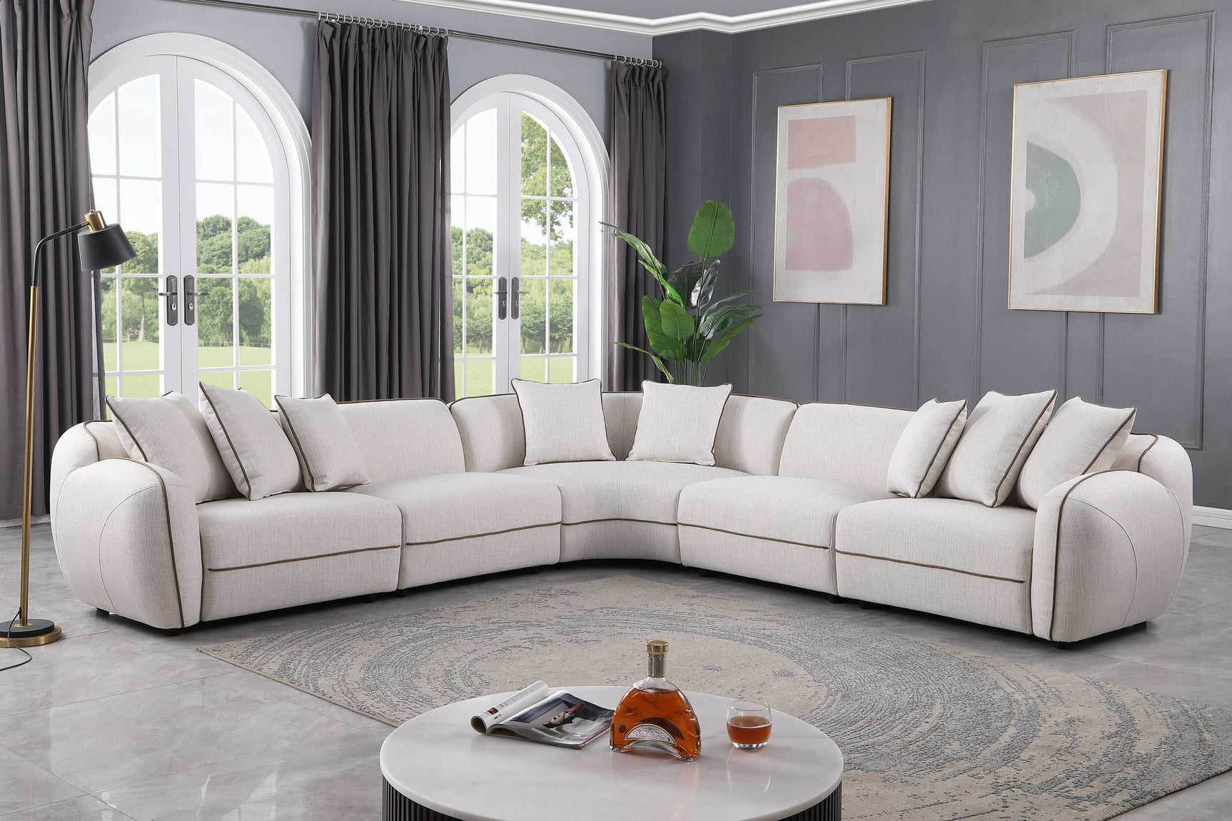 Gaby Beige Fabric 5-Piece Sectional Sofa with Pillows from Decor Furniture