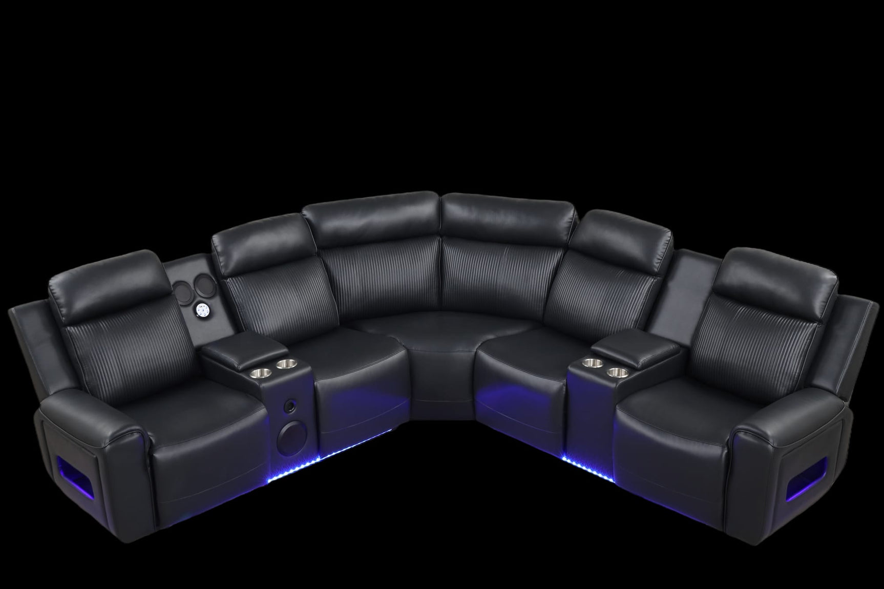 Galaxy Black Air Leather Reclining Sectional with Bluetooth Speakers and LED Lighting view 2