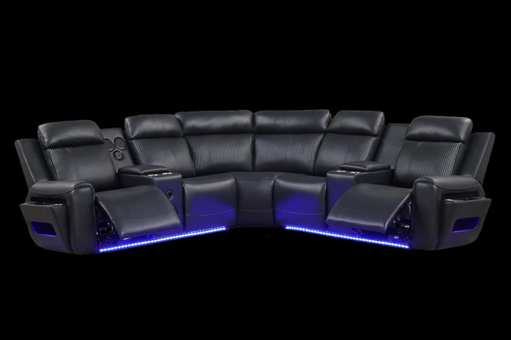 Galaxy Black Air Leather Reclining Sectional with Bluetooth Speakers and LED Lighting view 3