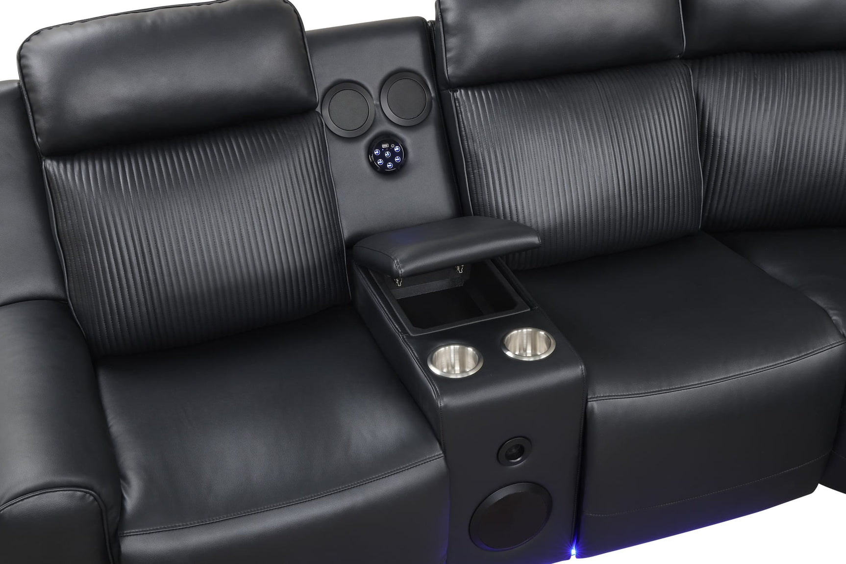 Galaxy Black Air Leather Reclining Sectional with Bluetooth Speakers and LED Lighting view 7