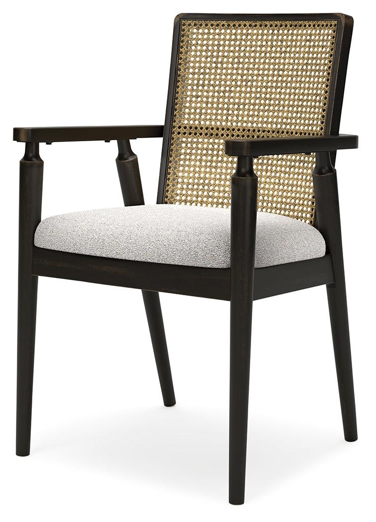 Galliden Black Dining Arm Chair close-up of seat cushion and fabric texture