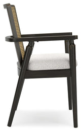 Galliden Black Dining Arm Chair full perspective in dining room setting