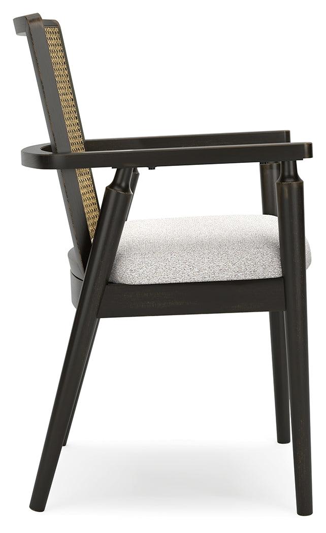 Galliden Black Dining Arm Chair full perspective in dining room setting