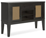 Close-up of synthetic cane door accents on Galliden dining server