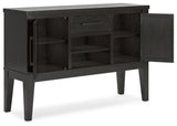 Side view of Galliden black dining server highlighting aged finish