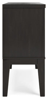 Decorative styling on top of Galliden black dining server
