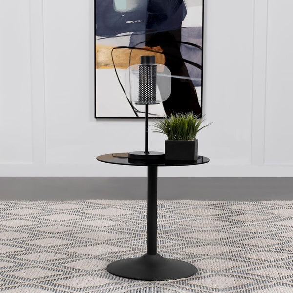 Ganso round black metal end table side angle