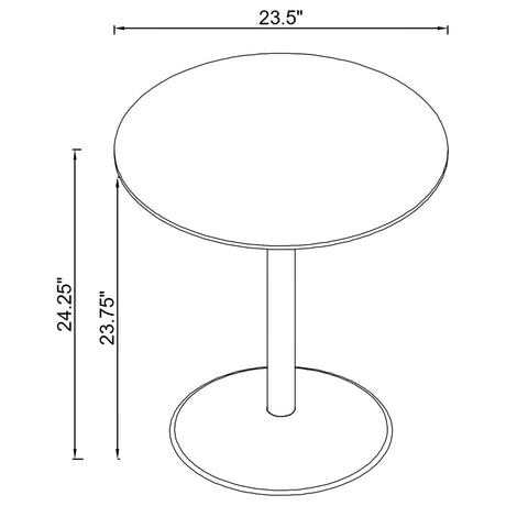Close-up of curved metal base of Ganso end table