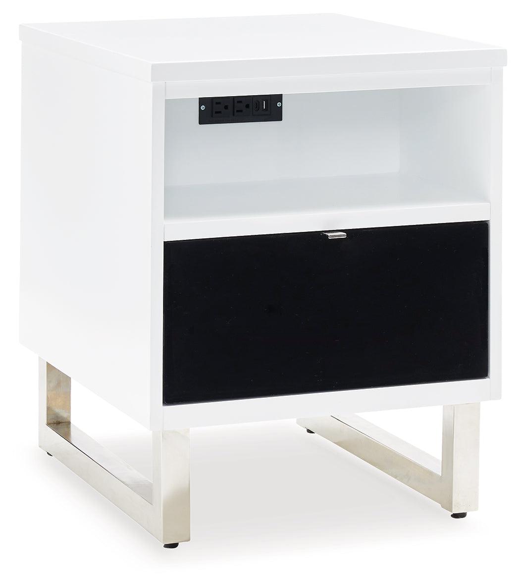 Gardoni White and Black Chairside End Table side view