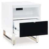 Close-up of black acrylic drawer front on Gardoni End Table