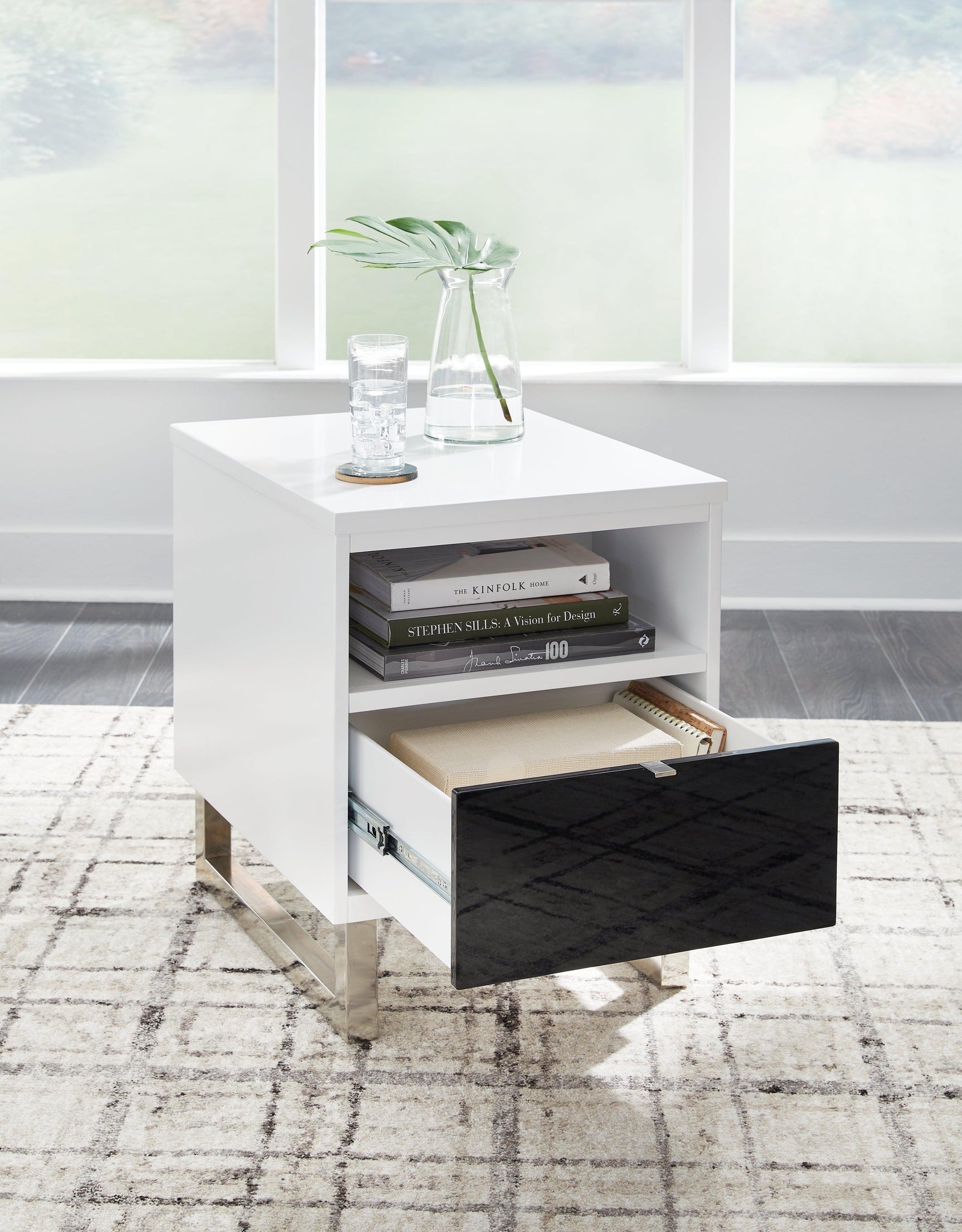 Drawer open showing interior storage