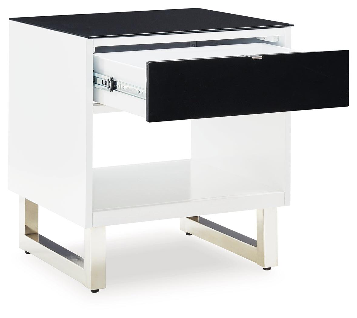 Gardoni End Table with drawer open showing storage space