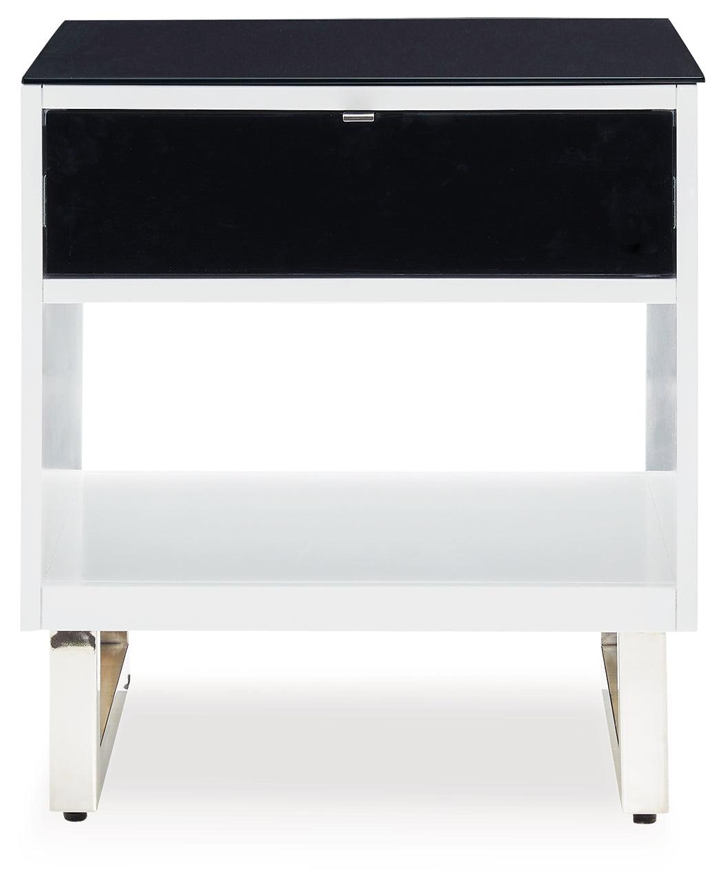 Close-up of black glass tabletop on Gardoni End Table
