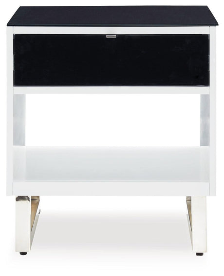 Close-up of black glass tabletop on Gardoni End Table