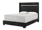 side view of Gennro Black Velvet Upholstered Panel Bedroom Set bed