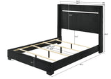 side view of Gennro Black Velvet Upholstered Panel Bedroom Set bed