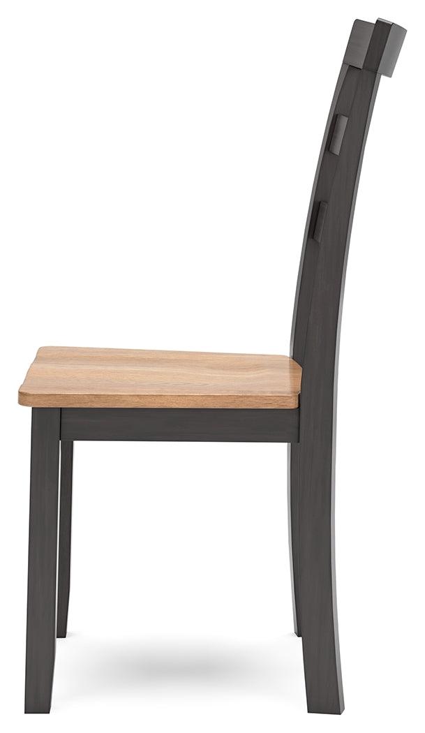 Gesthaven natural brown wood dining chair angled with table
