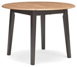 Gesthaven natural brown round dining drop leaf table side view