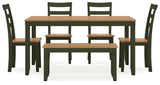 Close-up of dining table butcher block veneer top with green finish accents