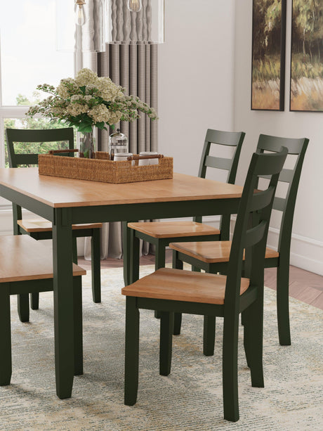 Dining bench with mango wood veneer seat paired with table