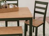 Overhead view of Gesthaven dining set highlighting natural wood and green finish
