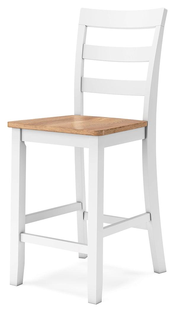 Gesthaven natural white counter height barstool showing adjustable levelers
